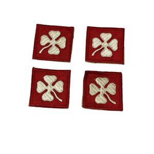 Set of 4 WW2 U.S 4th Army 4 Leaf Clover Vintage Patches White & Red